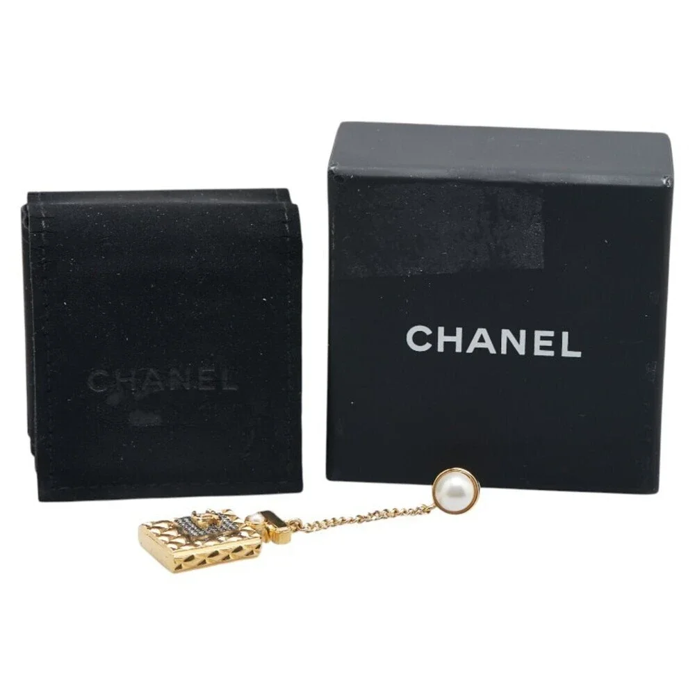 CHANEL Gold Pearl Logo Earrings